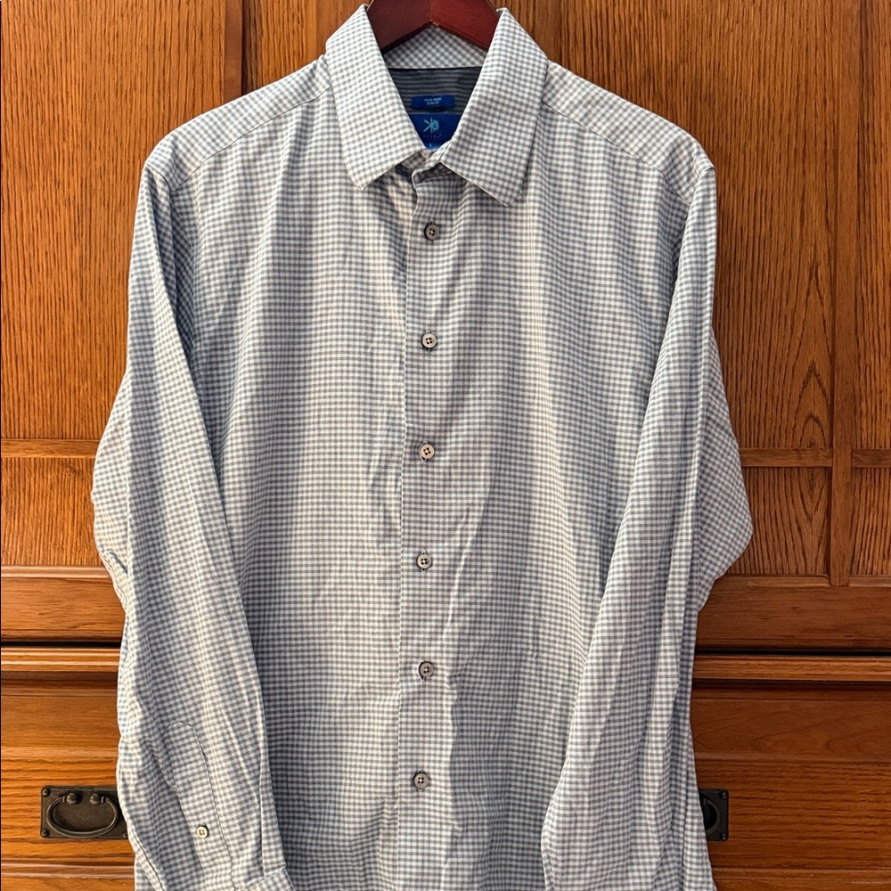 Egara Gingham Check Button Down Dress Shirt Slim Fit Stretch Non-Iron
